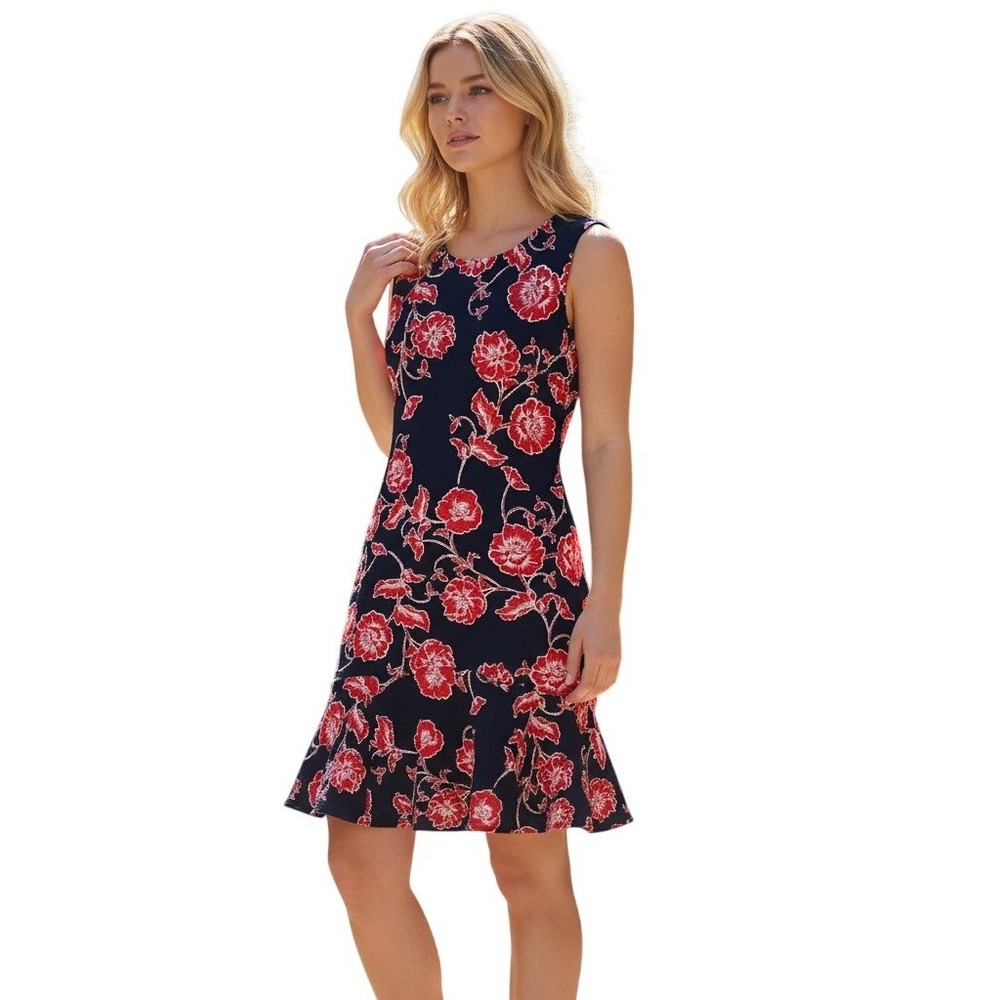Shelby & Palmer Navy Red Floral Fit & Flare Dress - Size 10